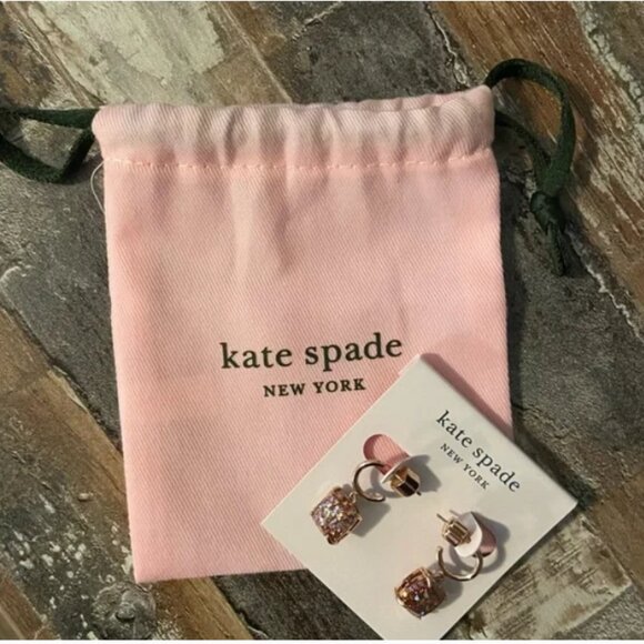 Kate Spade NEW Mini Square Rose Gold Color Glitter Earrings - Picture 5 of 5